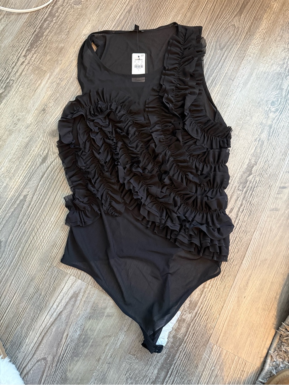 Express Black Ruffle Sleeveless Bodysuit